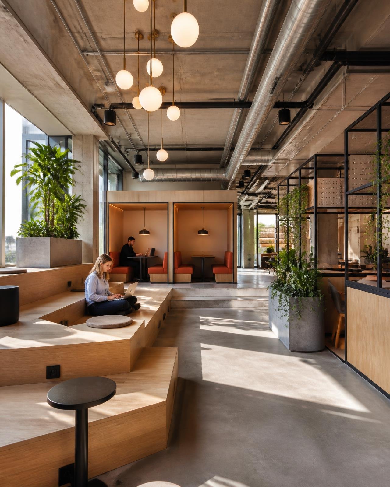 Collaborative workspace interior with natural light