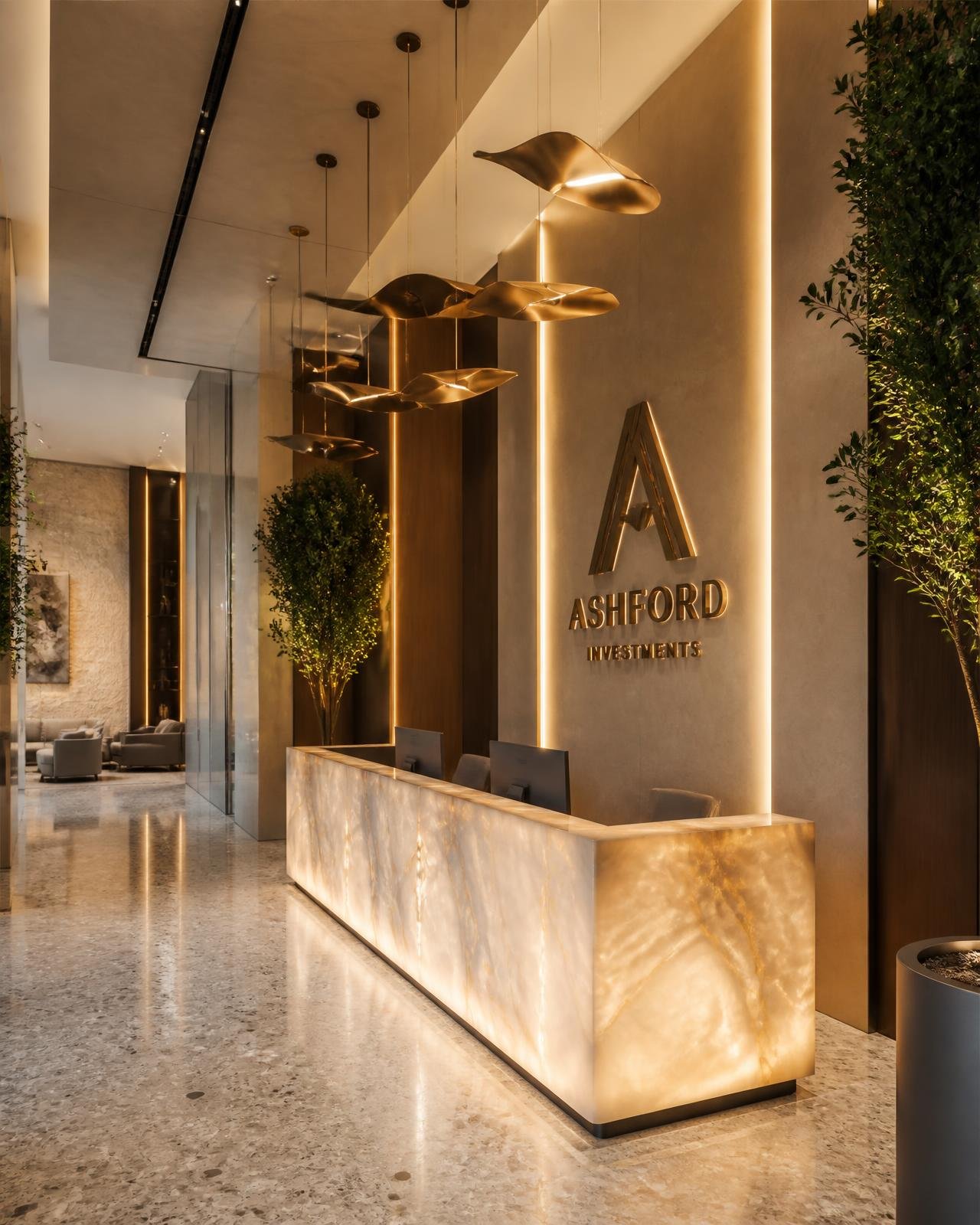 Warm reception and brand lobby interior